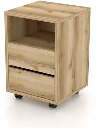 Cassettiera MELTO MEUBLORAMA in legno color quercia con ruote e design moderno