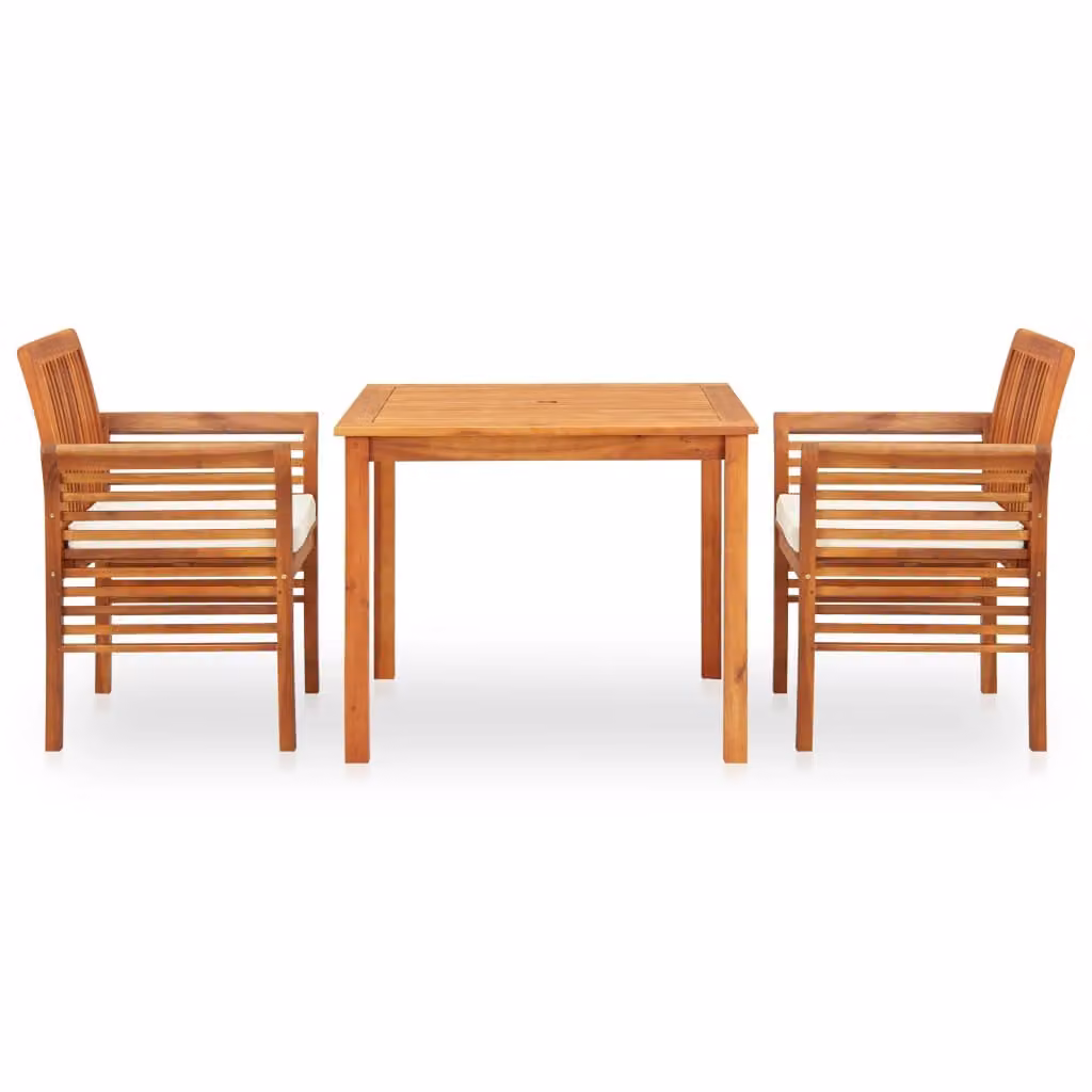 Set da Pranzo da Giardino 3 pz con Cuscini Massello di Acacia
