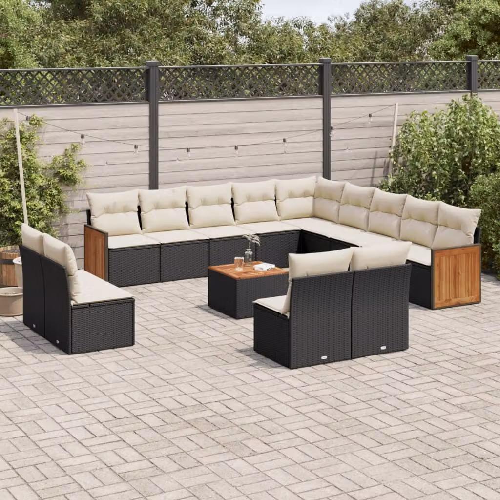 Maison Exclusive - Set Divani da Giardino 14pz con Cuscini in Polyrattan Nero
