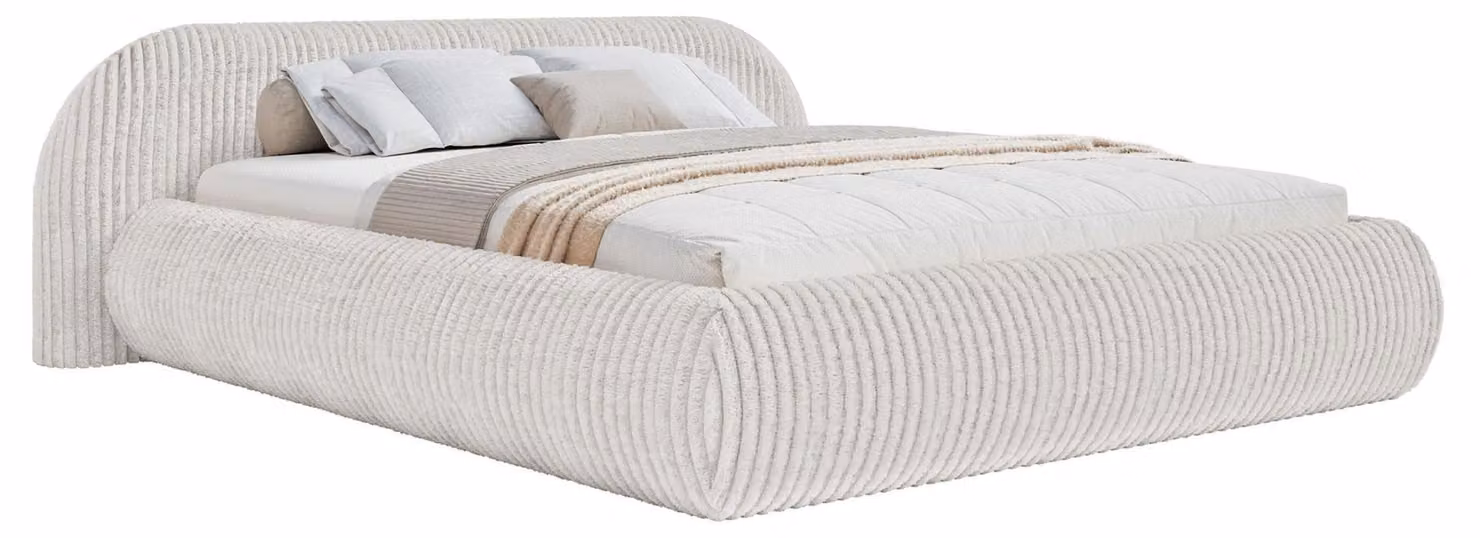 Selsey Shels Low – Letto imbottito 140x200 con contenitore, velluto a coste largo, grigio chiaro