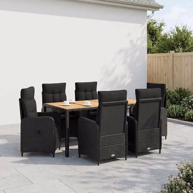 Set da pranzo per esterni vidaXL in polyrattan nero con tavolo in legno di acacia, 7 pezzi – 1