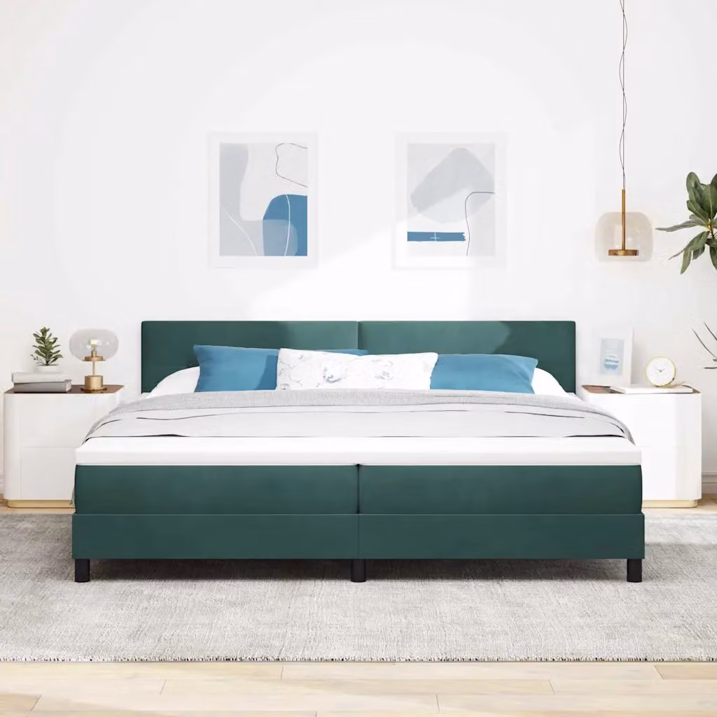 Letto a molle con testiera vidaXL in velluto verde, L/P/H: 200 x 200 x 103 cm