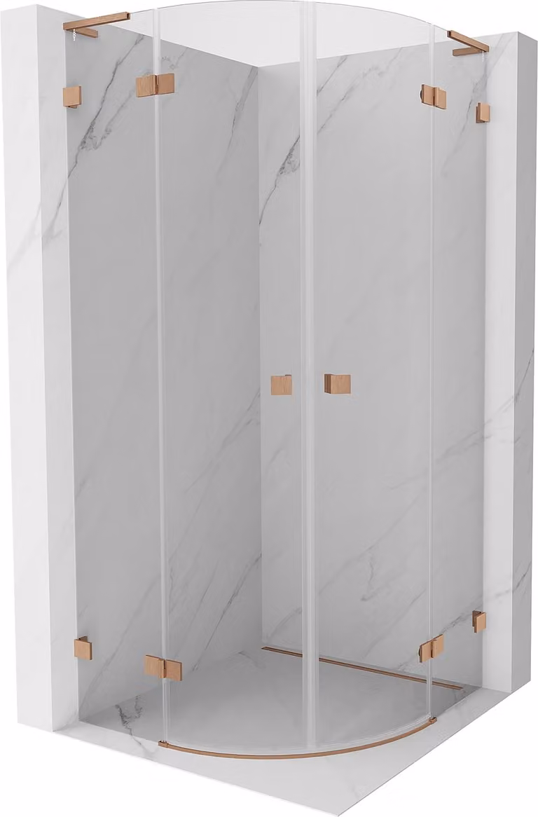 Mexen Lunar L cabina doccia semicircolare con porta a battente 90 x 90 cm, trasparente, rame spazzolato - 833L-090L-090P-65-00