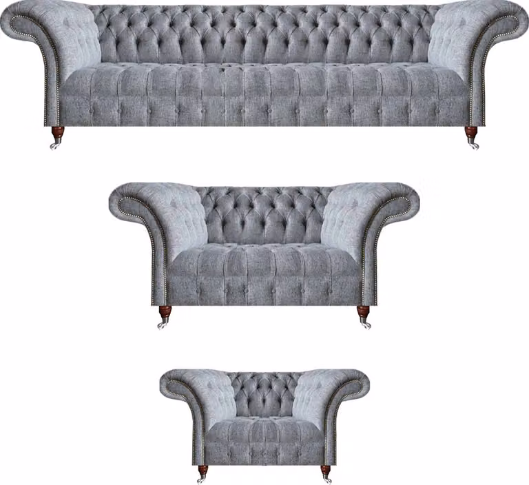Sofagarnitur Grau Set 3tlg Design Möbel Sessel Chesterfield Sofas Wohnzimmer