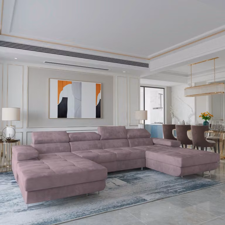 Divano angolare LYKKE di Masseno con funzione letto a U, divano con box letto, divano da salotto, divano, divano letto, set di divani - viola, MONOLITH 62
