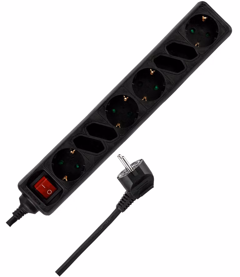 REV 512344555, 1,4 m, Interno, 1,5 mm², Nero, 6 prese di corrente, 250 V