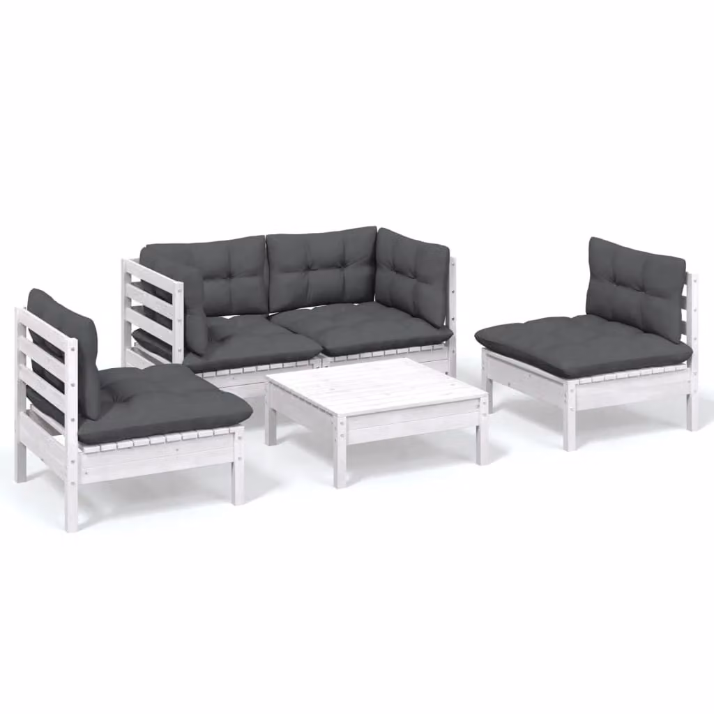 Set Salotto da Giardino 5pz con Cuscini Legno Massello di Pino