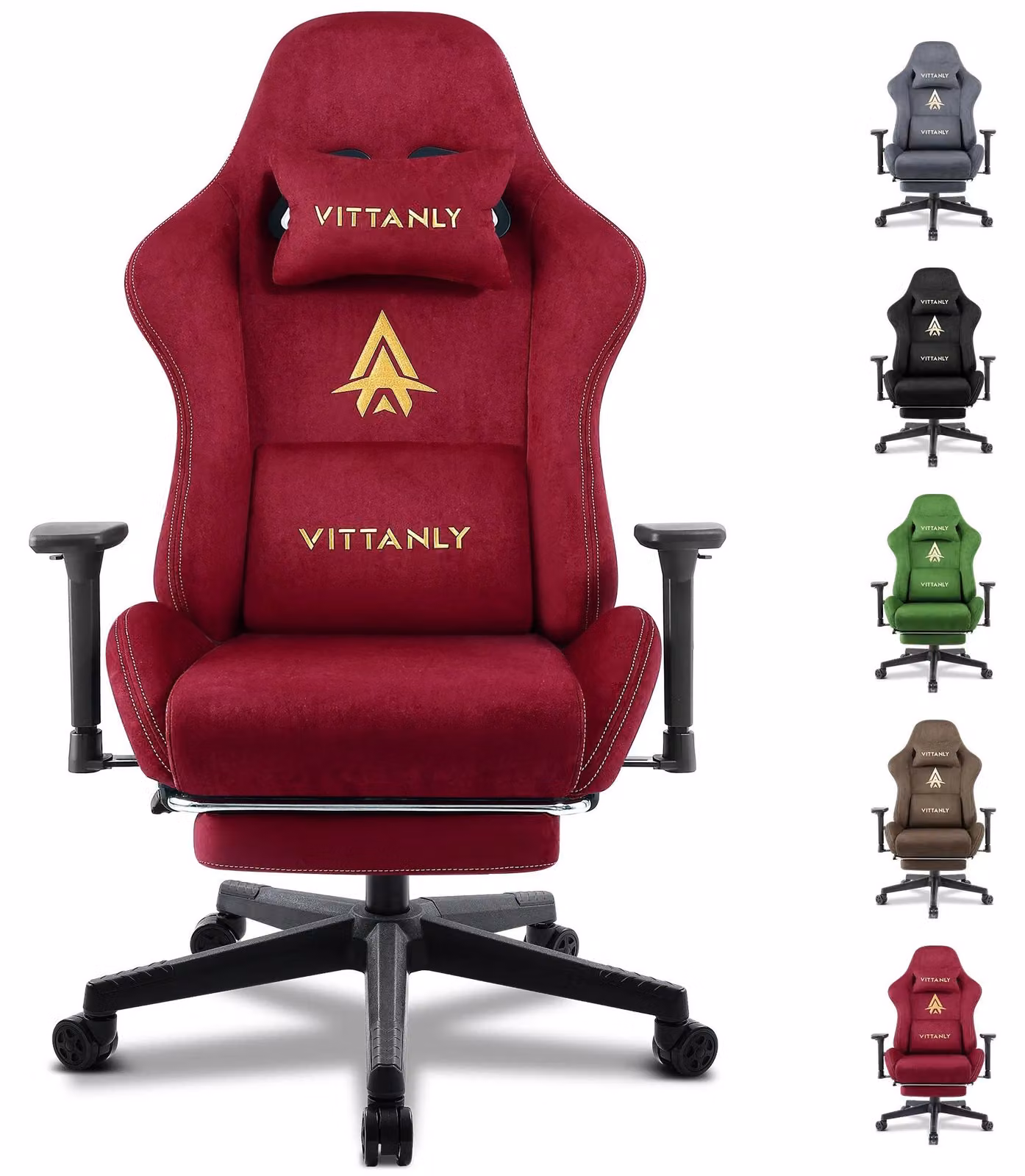 Sedia da gaming – Design ergonomico – Altezza regolabile – Tessuto verde tipo scamosciato