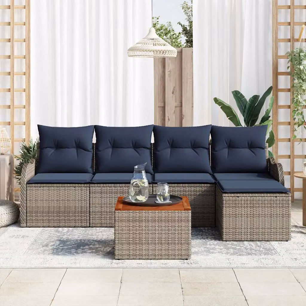 Set Divano da Giardino vidaXL 6 Pezzi a Forma di L Grigio con Cuscini e Tavolino in Polyrattan e Acciaio