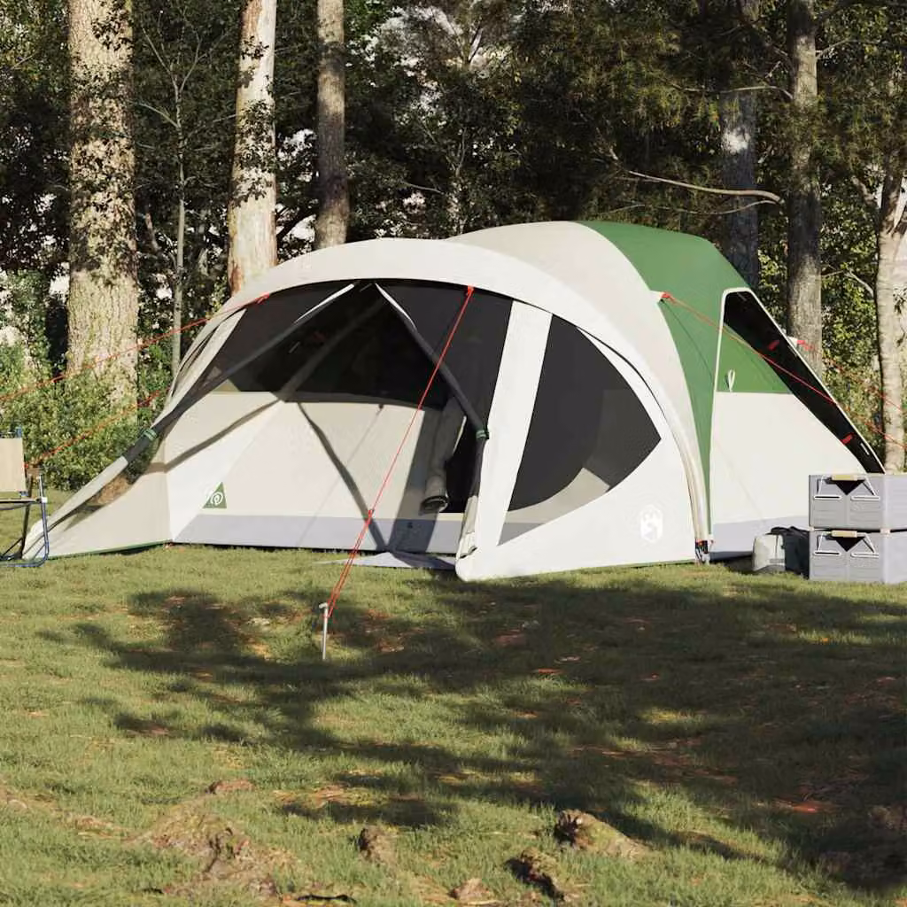 Tenda Familiare a Tunnel vidaXL per 6 Persone Verde Impermeabile in Poliestere e Fibra di Vetro