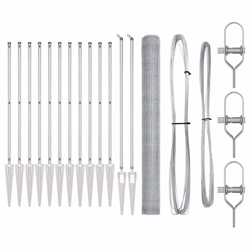 Recinzione esagonale con palo vidaXL in acciaio zincato argento, L: 25 m, H: 1,5 m – 2