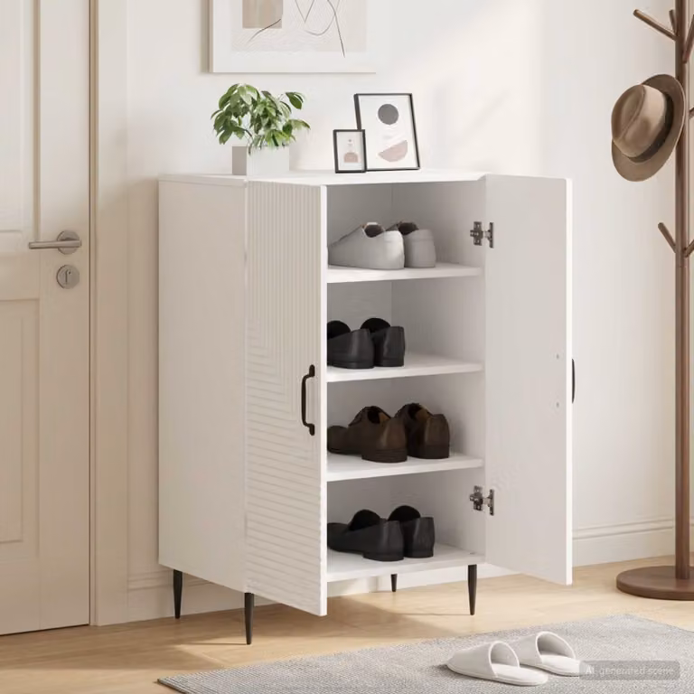 Mobile porta scarpe vidaXL HAARLEM moderno con ante a cerniera, Bianco, L: 59,5 cm, P: 39,5 cm, H: 89,5 cm