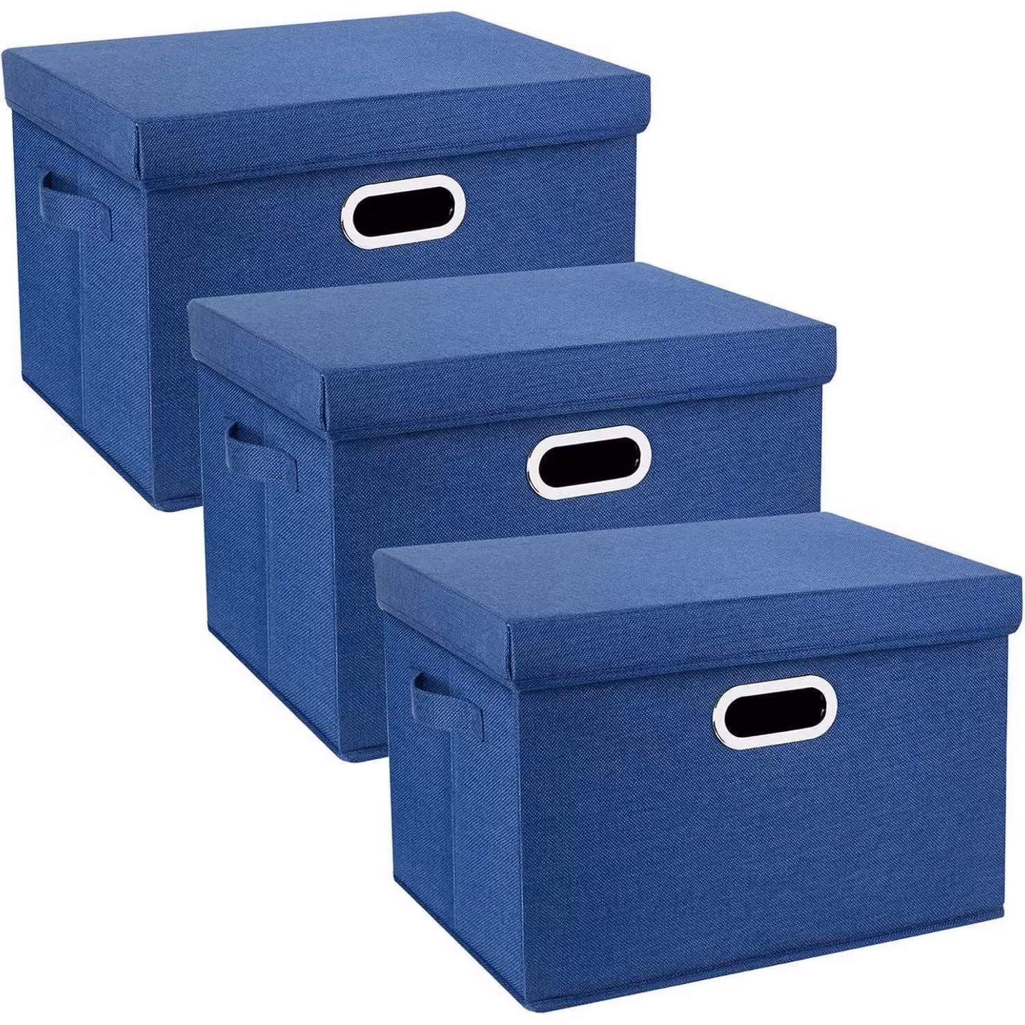 Contenitore con coperchio, in tessuto, pieghevole, lavabile, set da 3, colore blu classico, dimensioni 44x30x29 cm