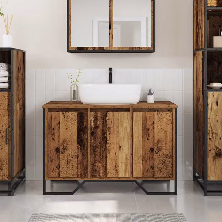 Armadio per lavabo da bagno vidaXL in stile moderno, legno vecchio, marrone e nero, L: 91 cm, P: 35 cm, H: 60 cm