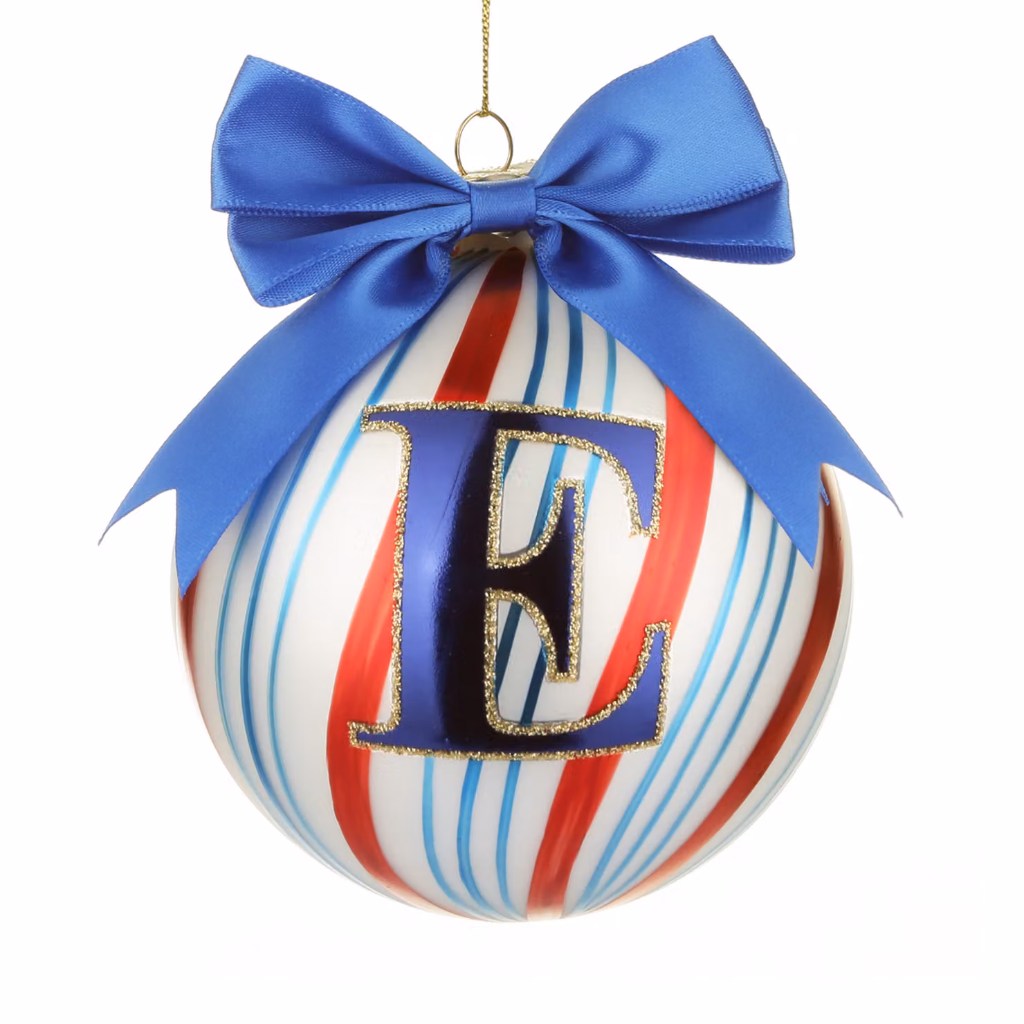 Pallina di Natale in vetro Circus KASANOVA blu con lettera E, Diametro: 10 cm – 2