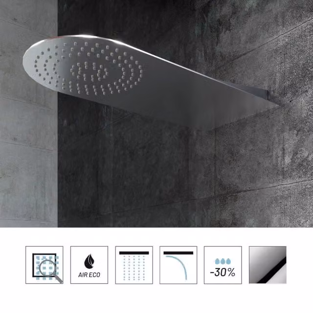 Soffione doccia a parete OGOMONDO in acciaio inox color argento con punta tonda