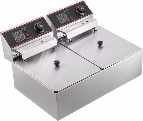 Friteuse Commerciale a Doppio Fondo - Friteuse Elettrica - Doppio Fondo - Fondo Doppio Fritto - Fondo Fritto in Acciaio Inossidabile - 12L - 5000W