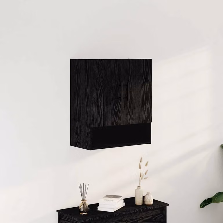 Mobile a muro vidaXL moderno in legno e metallo nero, L: 60 cm, P: 31 cm, H: 70 cm