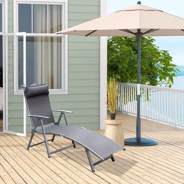 Sdraio Pieghevole OKWISH in Metallo Grigio con Schienale Regolabile e Tessuto Textilene per Giardino e Terrazzo – 1