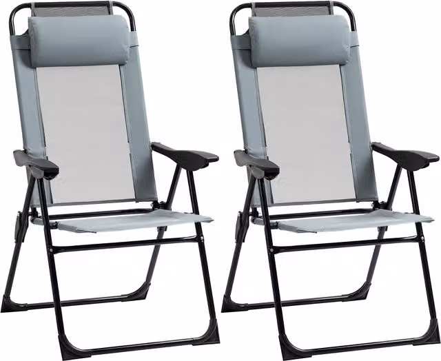 Set di 2 sedie da giardino pieghevoli Outsunny con braccioli e schienale regolabile in 5 posizioni, colore grigio