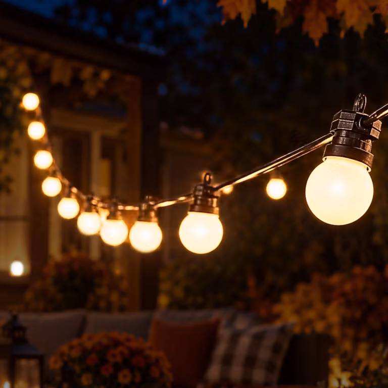 Catena luminosa a festoni, 14,5 metri, 10 lampadine, luce bianco caldo, estendibile, per uso esterno