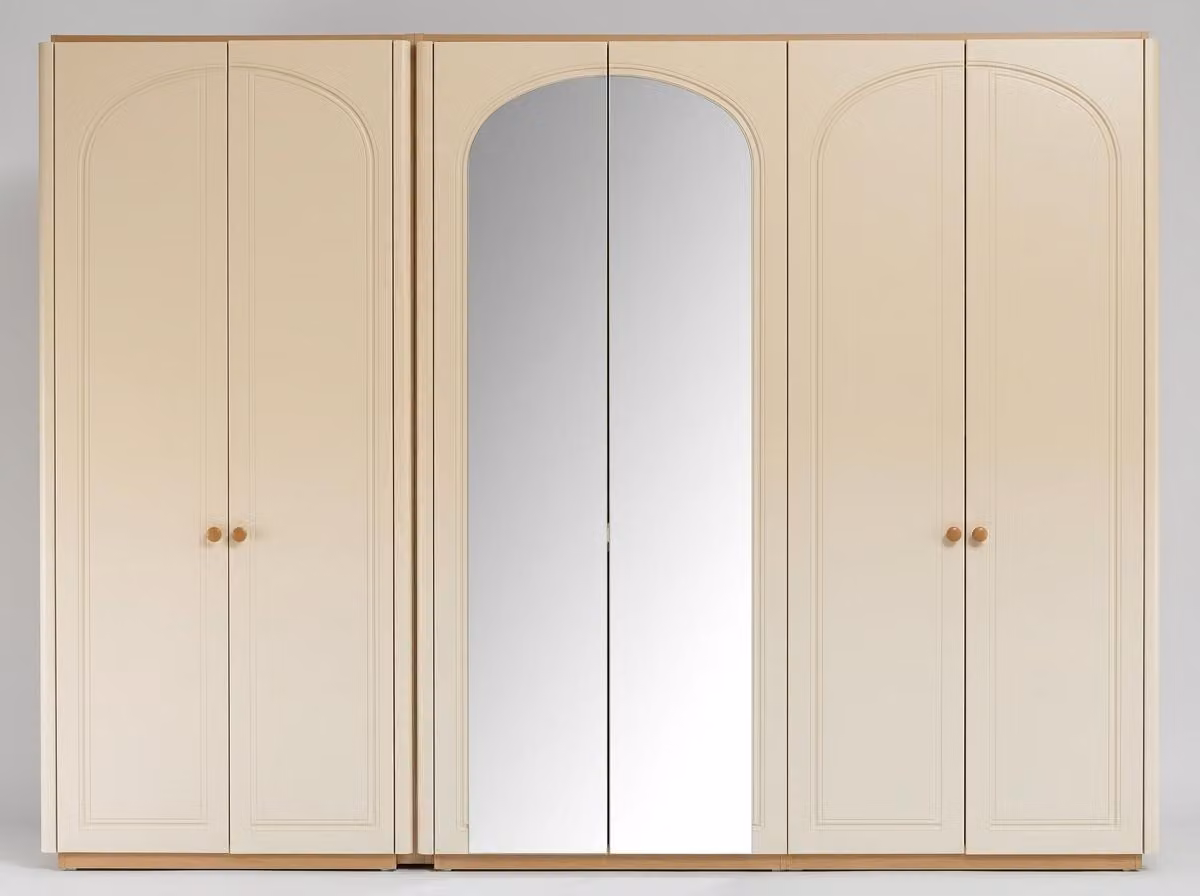 Armadio a specchio, beige, moderno, con ante a battente