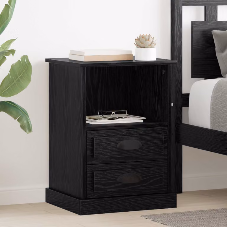 Set di 2 Armadi da Notte vidaXL in Rovere Nero, Stile Rustico, L/P/H: 36 x 43 x 60 cm