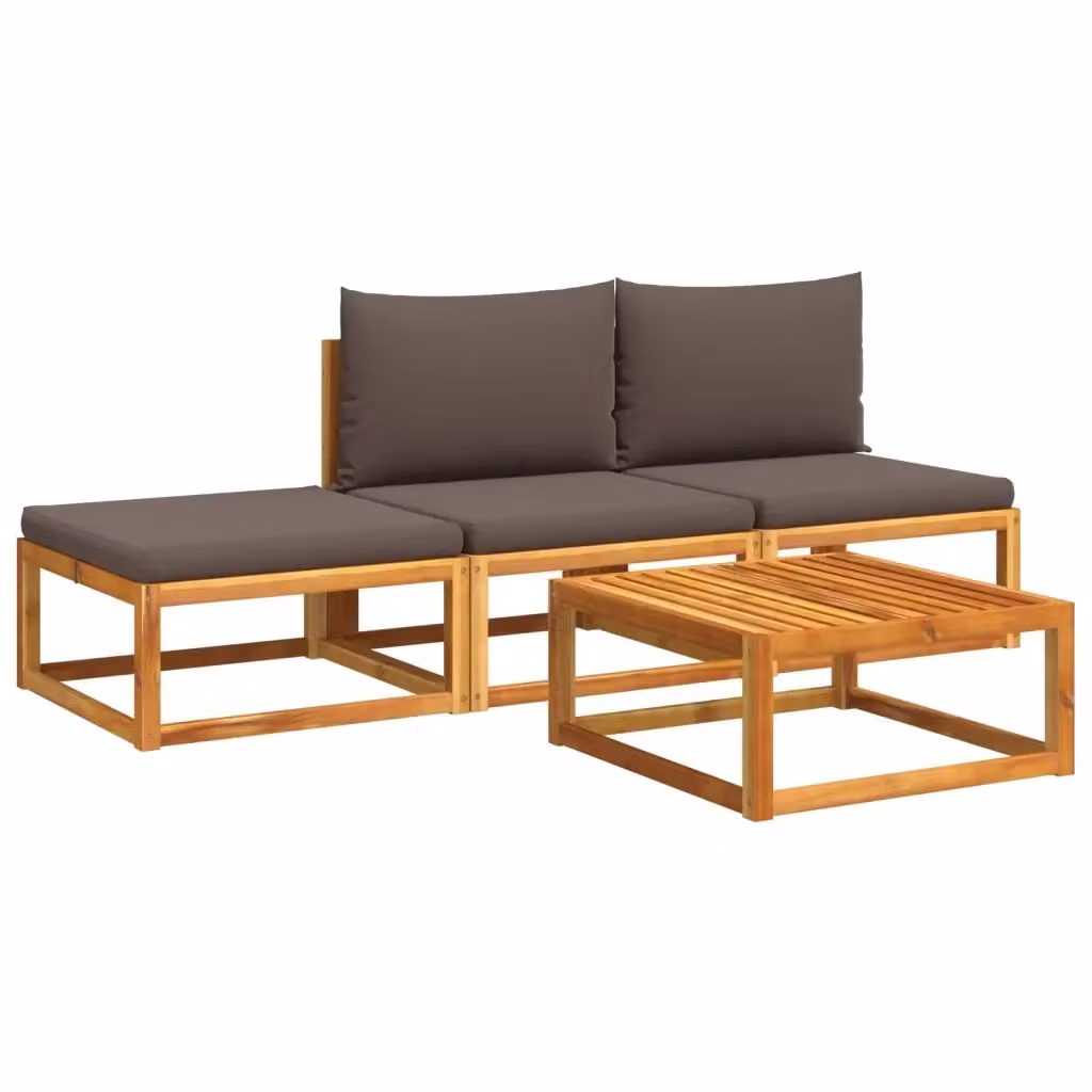 vidaXL Set di divani da giardino 4 pezzi in legno di acacia e rattan con cuscini, colore marrone e grigio – 2