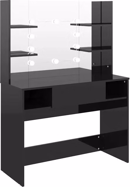 Toeletta Hollywood con Luci LED in MDF Nero Lucido L: 100 cm, P: 40 cm, H: 135 cm – 1