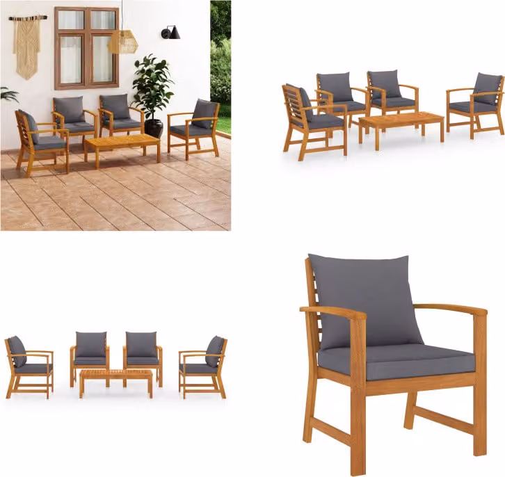 vidaXL set salotto da giardino 5 pezzi con cuscini in legno massiccio di acacia - Set di mobili da giardino - Set di mobili da giardino - Set di mobili da giardino - Set da giardino