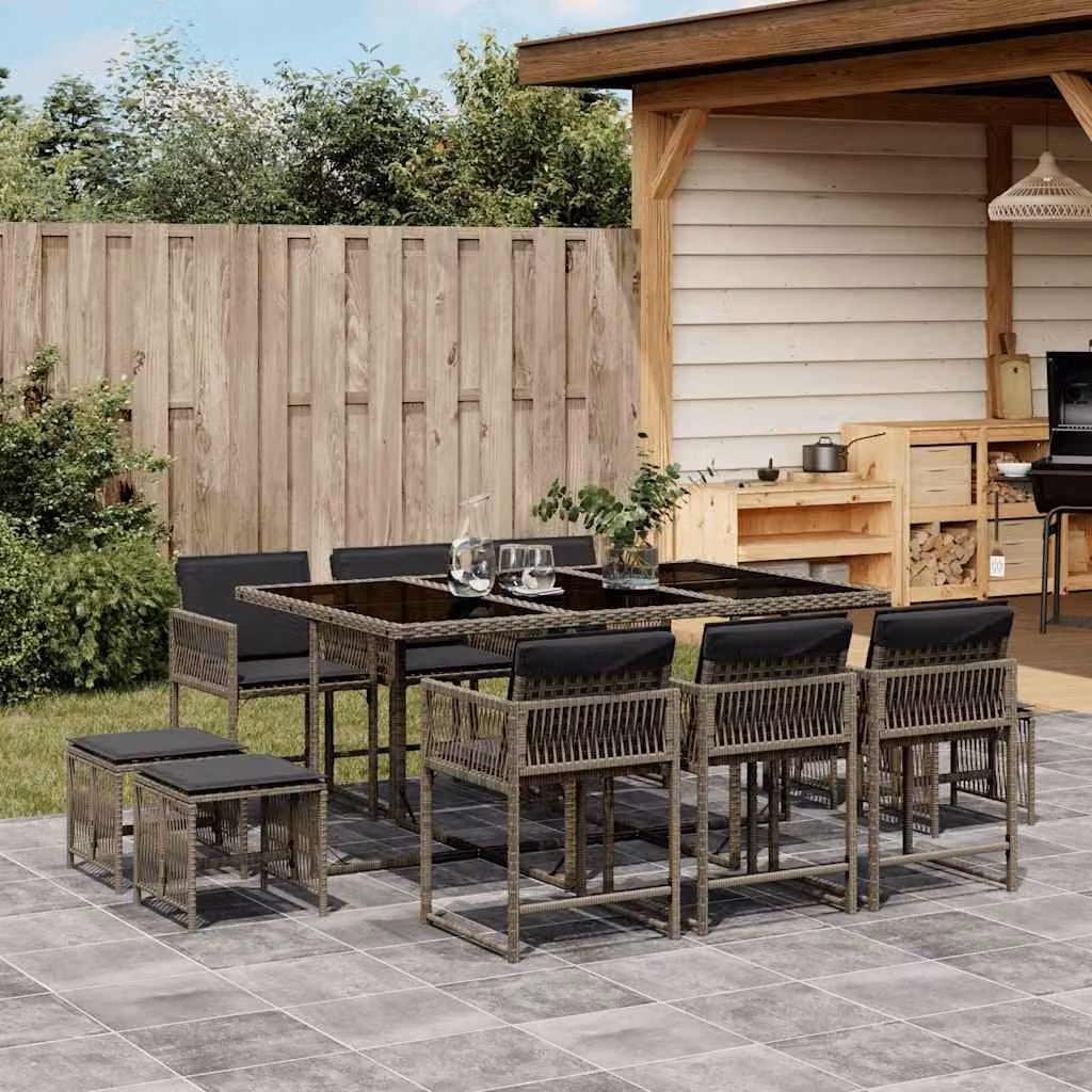 Set da Pranzo da Giardino vidaXL in Polyrattan Grigio e Nero con 11 Pezzi e Cuscini – 1