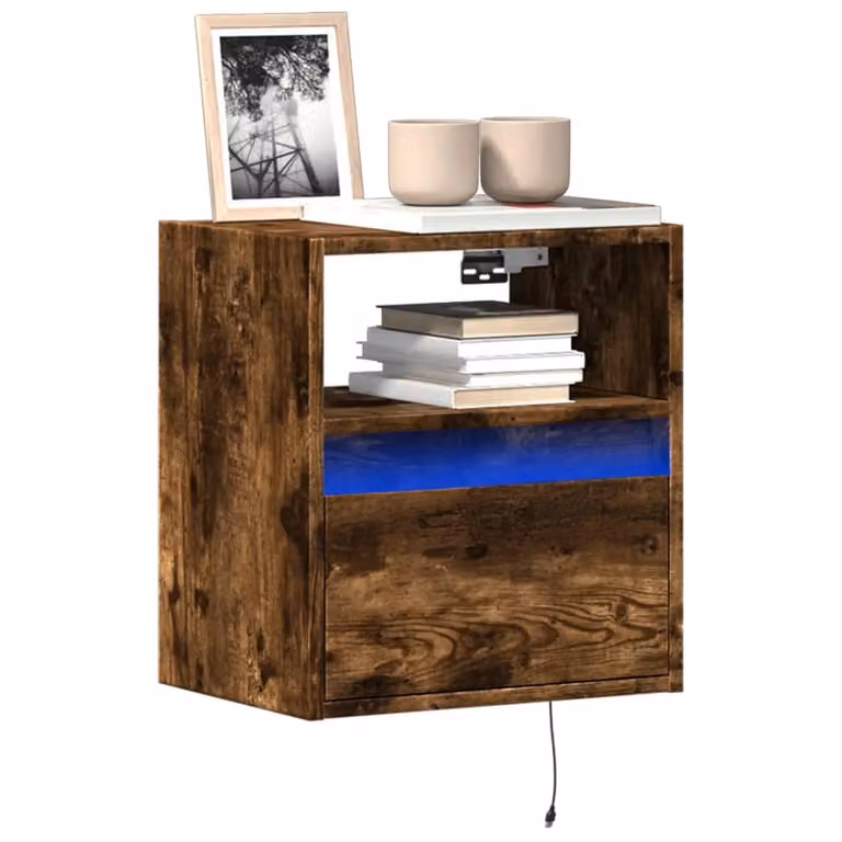 Set di 2 Mobili TV da Parete vidaXL con Luci LED Integrate, Rovere Fumo, L 41 cm x P 31 cm x H 45 cm