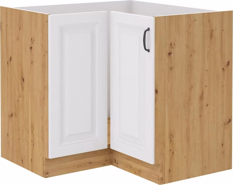 Armadietto inferiore ad angolo SOPHIA - 90x90 cm, bianco / rovere artisan