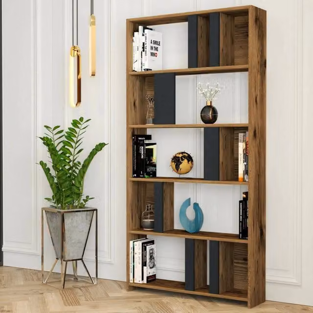 Libreria Scapolita DMORA, Scaffale Moderno da Ufficio e Soggiorno, Noce e Antracite, L: 90 cm, P: 20 cm, H: 180 cm