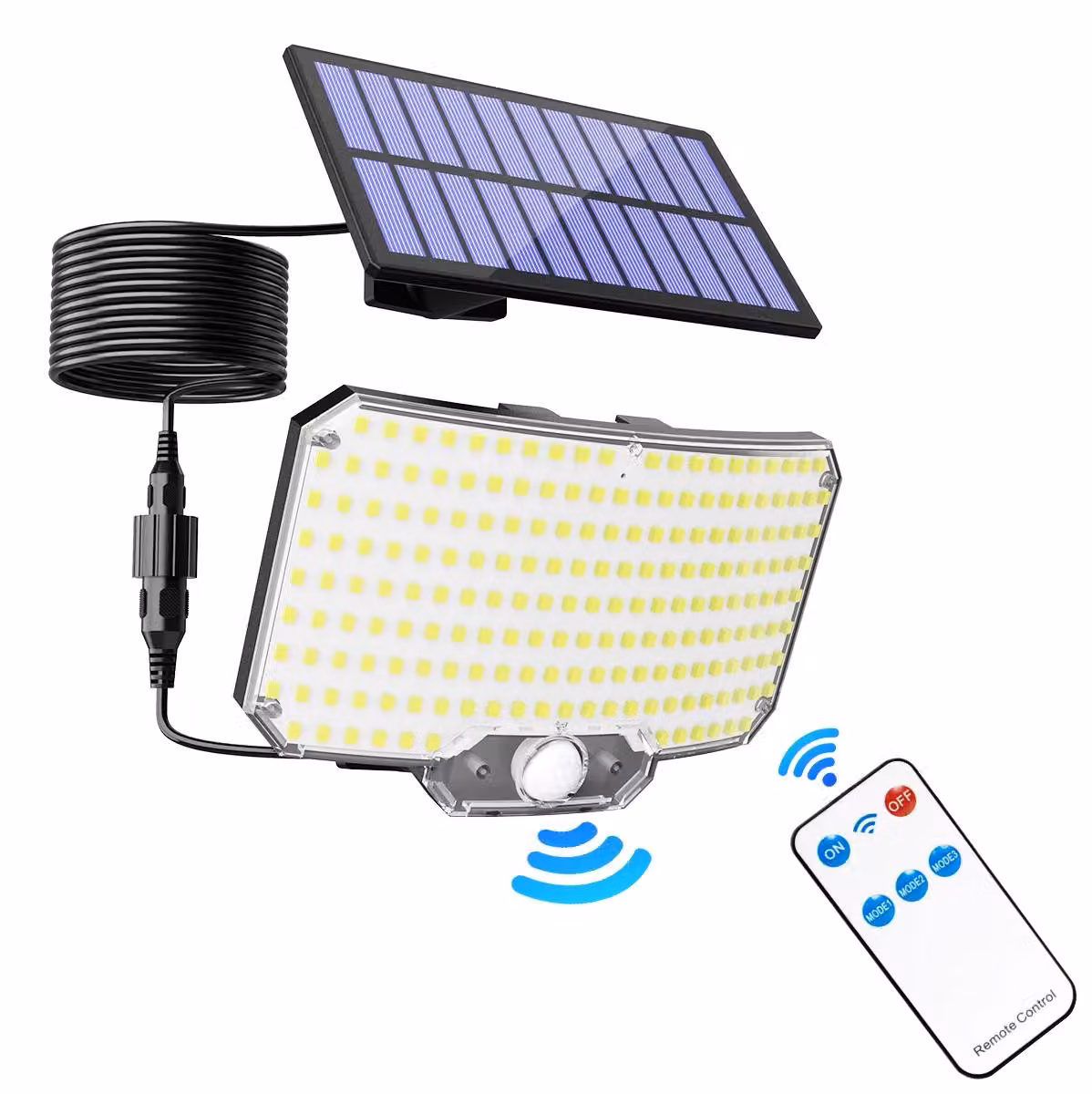 Lampada solare da esterno - Faretto - 1 unità - 234 LED - Sensore di movimento - 3 modalità di illuminazione - Grado di protezione IP65 - Cavo da 3 metri