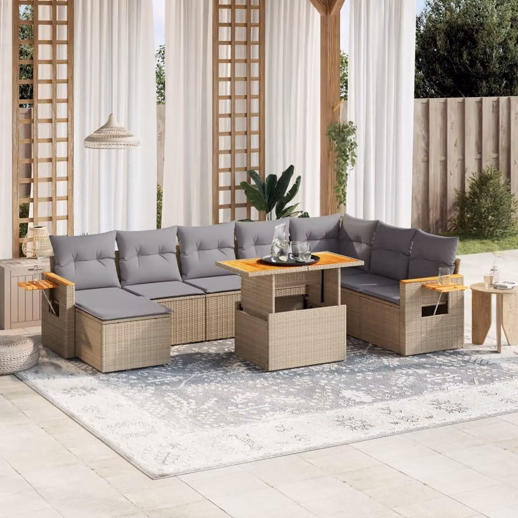 Maison Exclusive - Set Divano da Giardino 8 pz con Cuscini Beige in Polyrattan
