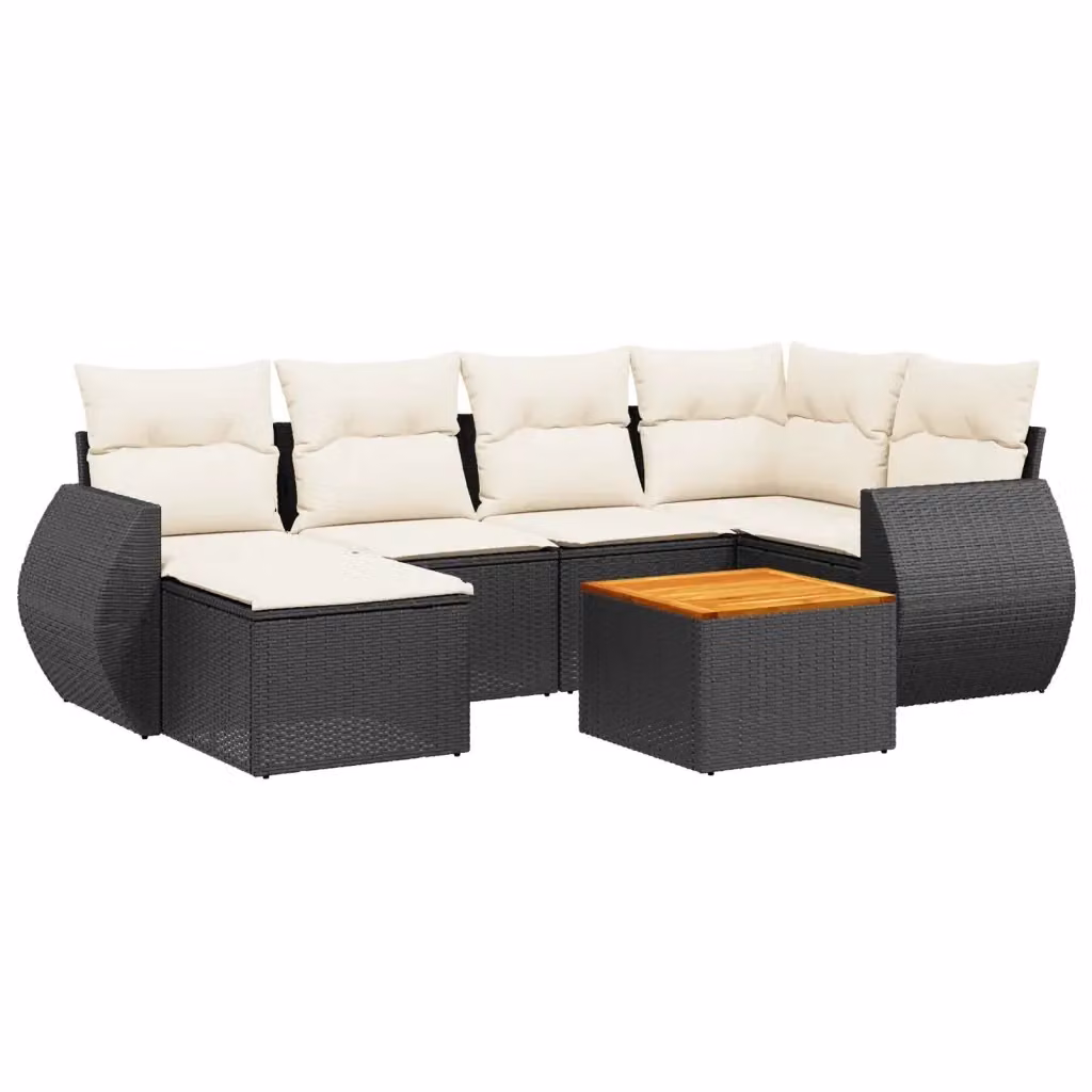 vidaXL Set Divano da Giardino a L con 7 Pezzi in Polyrattan Nero e Cuscini Imbottiti – 2