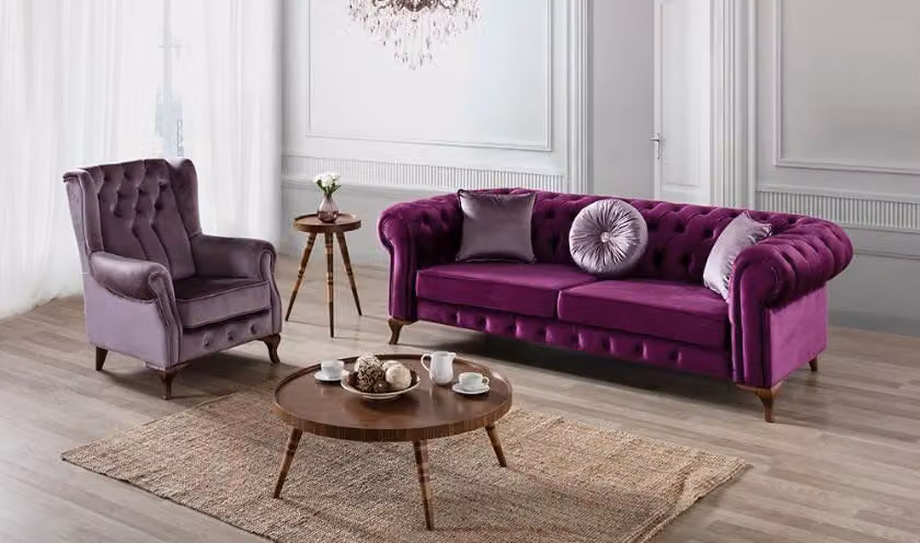 3+1 Sitzer Couch Polster Garnitur Chesterfield Samt Couchen Sofa Textil Sofas