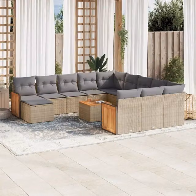 Set Divano da Giardino a Forma di U vidaXL in Polyrattan con Cuscini Beige e Grigio e Tavolino da Caffè