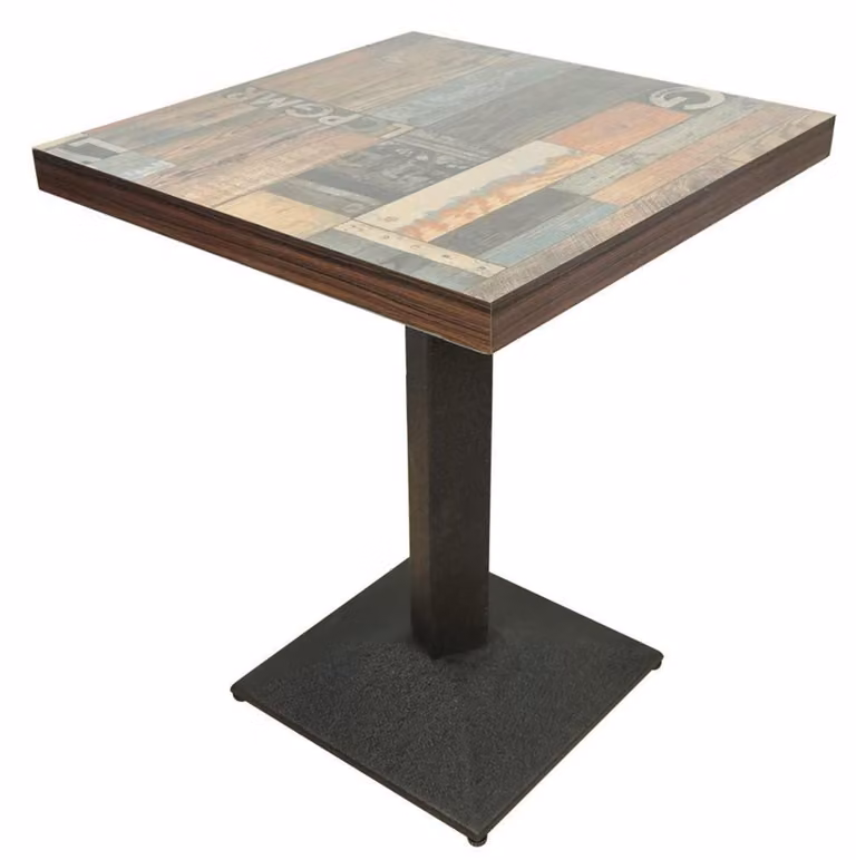 Tavolo quadrato, con una gamba, dimensioni 60 x 60 x 75 cm, in ferro e legno