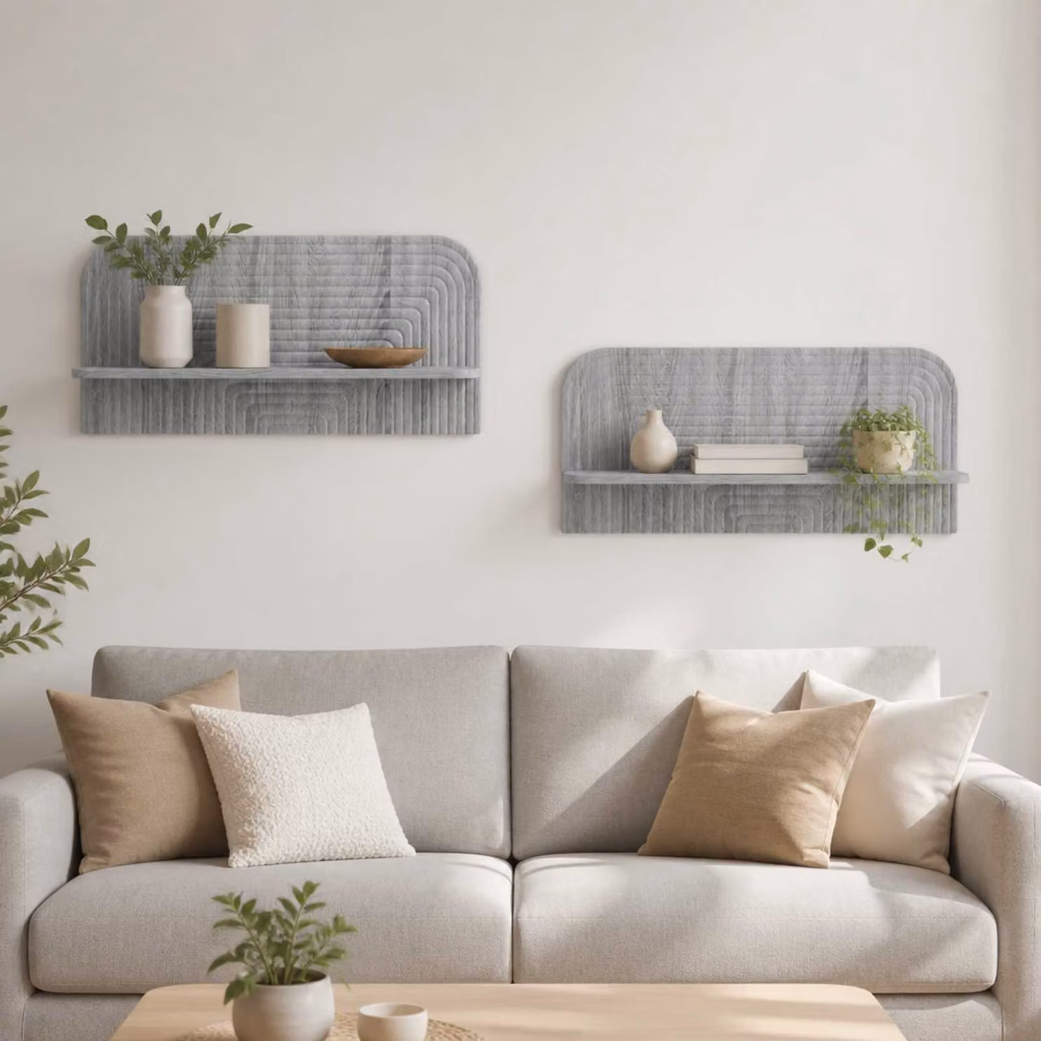 Set di 2 scaffali da parete vidaXL in legno e MDF, colore grigio Sonoma, L 80,5 x P 13,5 x H 37,5 cm