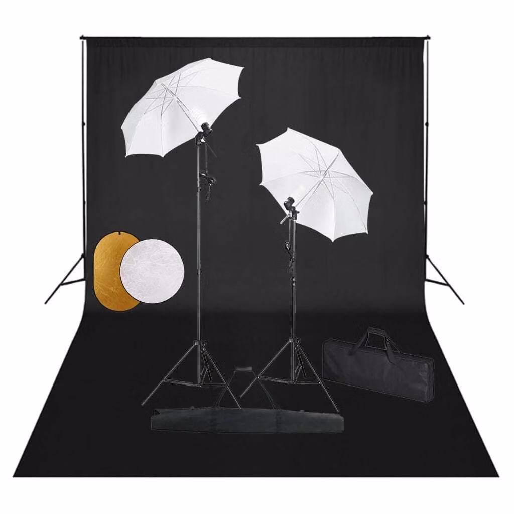 vidaXL Set da studio fotografico con luci, ombrelli, sfondo, riflettore