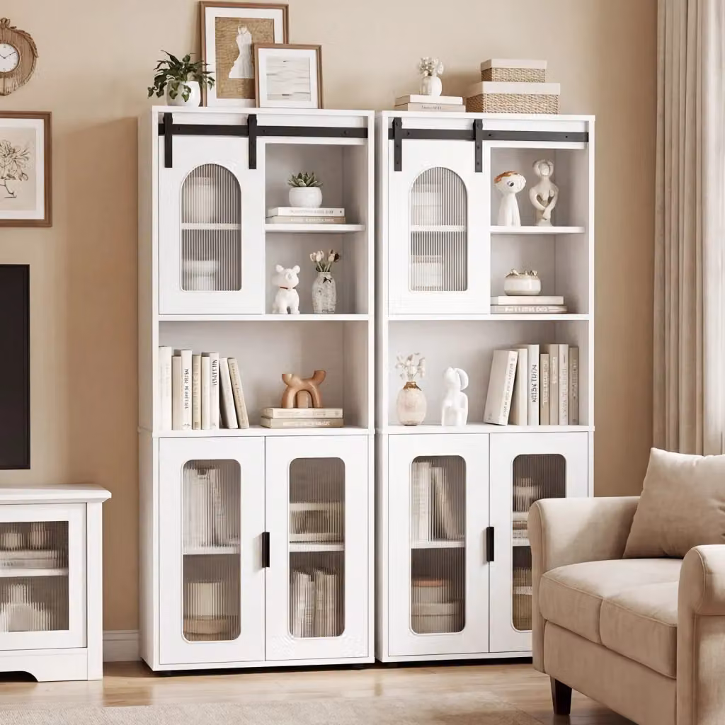 Mobile alto da bagno e soggiorno DESIGN IN con anta scorrevole e ripiano aperto, Bianco, H: 150 cm, L: 60 cm, P: 30 cm – 2