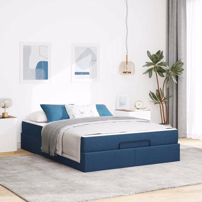 vidaXL Set Letto con Materasso in Tessuto Blu con Cassetti L/P: 140 x 200 cm
