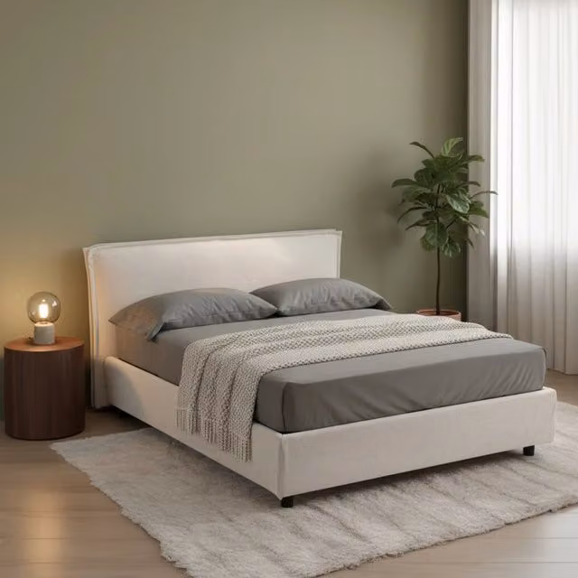 Letto Matrimoniale Brolo DMORA con Contenitore a Alzata, Sfoderabile, Beige, L/P: 160 x 200 cm – 1