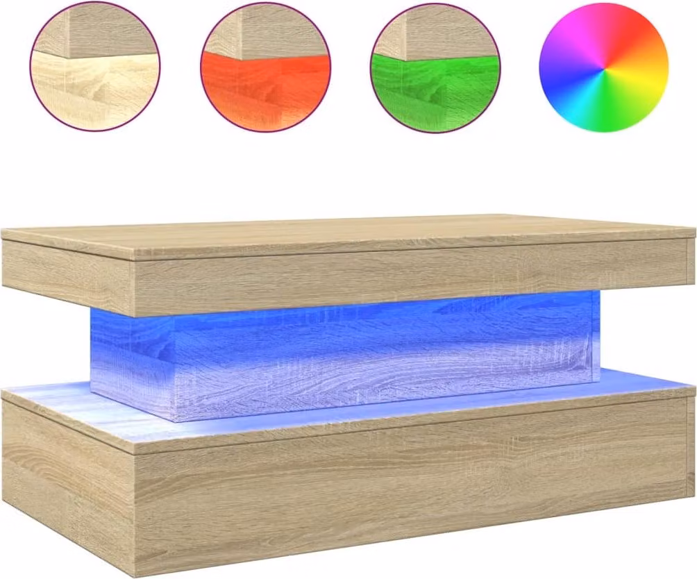 Tavolino da Soggiorno con Luci LED Rovere Sonoma 90x50x40 cm