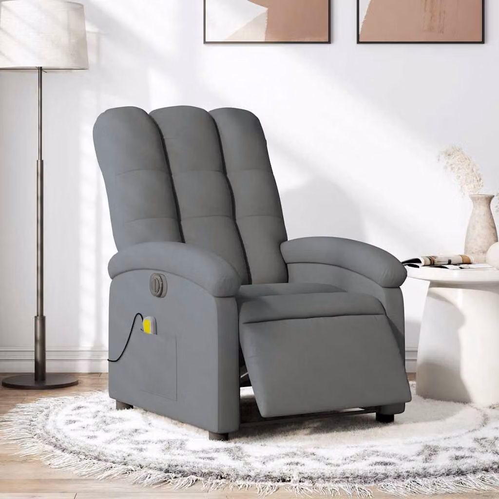vidaXL Poltrona Reclinabile Elettrica con Massaggio in Tessuto Grigio – 1