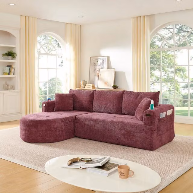 Divano Angolare L ¨C MINIMAL ¨C Lino, Braccioli, Portabicchieri