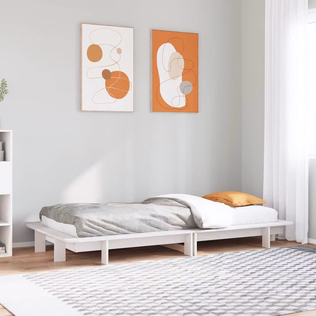 vidaXL Giroletto in legno massello di pino bianco con doghe fisse, L/P/H: 200 x 100 x 21 cm