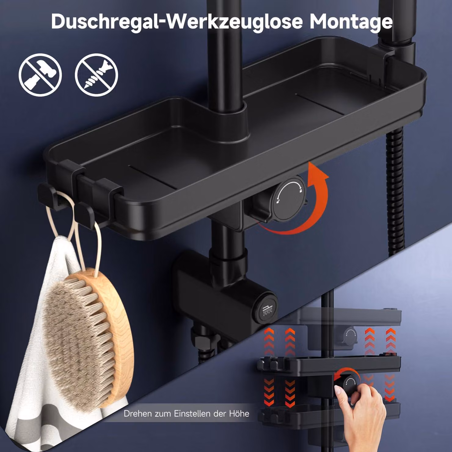 Sistema doccia con soffione a pioggia, 3 getti, dimensioni 25x25 cm, con ripiano, per l'utilizzo in doccia